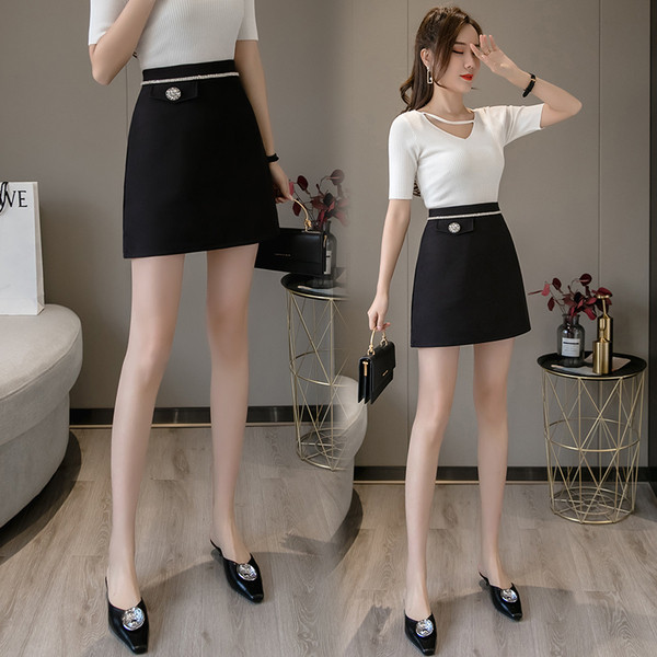 Дамска елегантна пола с висока талия и декоративни камъни