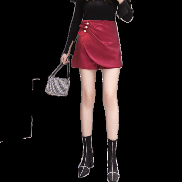 Sijonas-kelnės aukštu liemeniu ir dekoratyviniai perlai