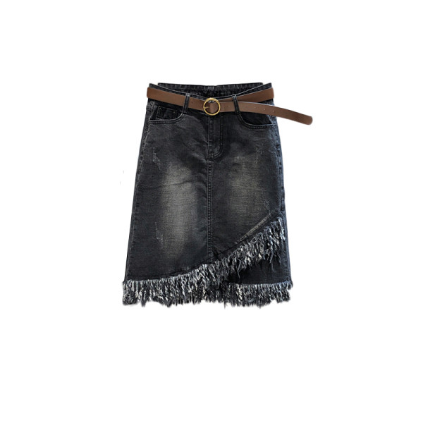 Ležerna ženska suknja sa visokim strukom i resama u crnoj boji