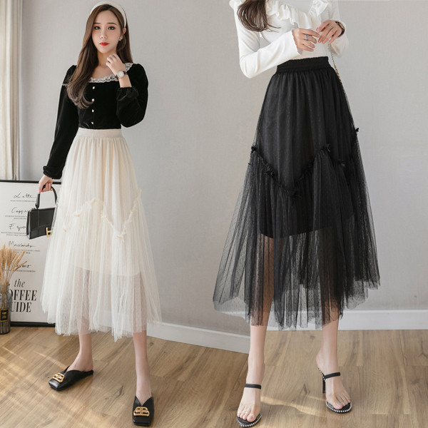 Fusta de dama model nou cu talie inalta si tul