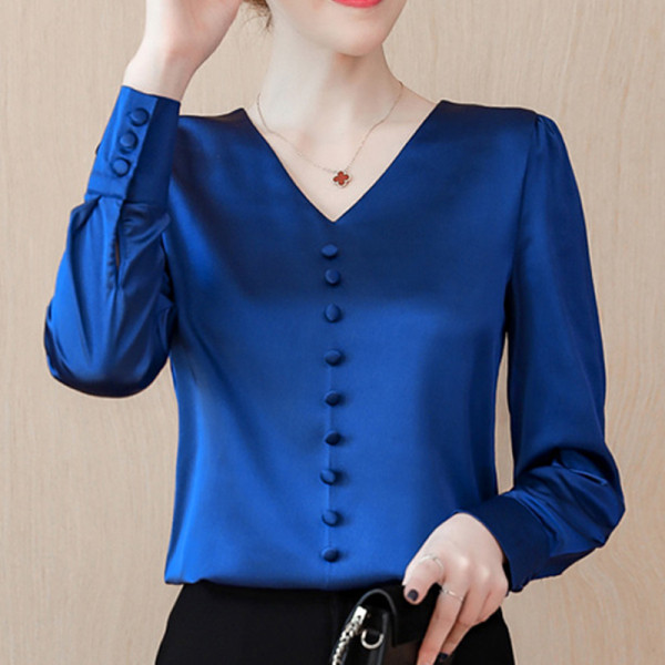 Cămașă elegantă de damă cu nasturi și decolteu spitz