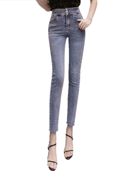 Moteriški modernūs džinsai Lieknas modelis aukštu juosmeniu