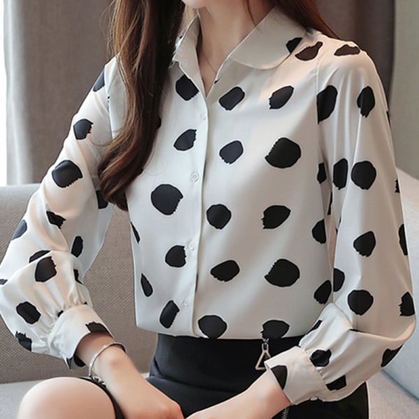 Aktuāls sieviešu krekls ar klasisku apkakli un garām piedurknēm