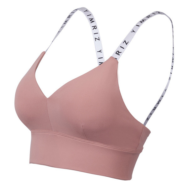 Naiste V-kaelusega, polsterduse ja kirjadega rihmadel sportlik rinnahoidja