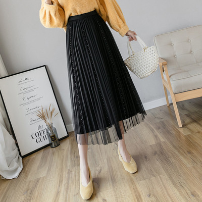 Moodne naiste seelik tülli ja pärlitega – kõrge vöökoht