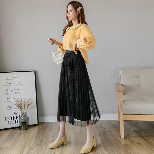 Moodne naiste seelik tülli ja pärlitega – kõrge vöökoht