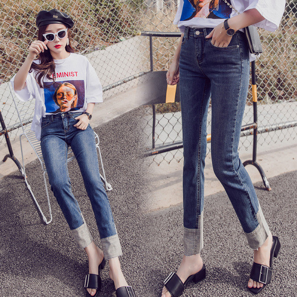 Aktuālie sieviešu džinsi ar kabatām-Slim modelis