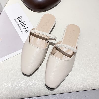 Moteriškos odinės šlepetės plokščiu padu ir dirželiu