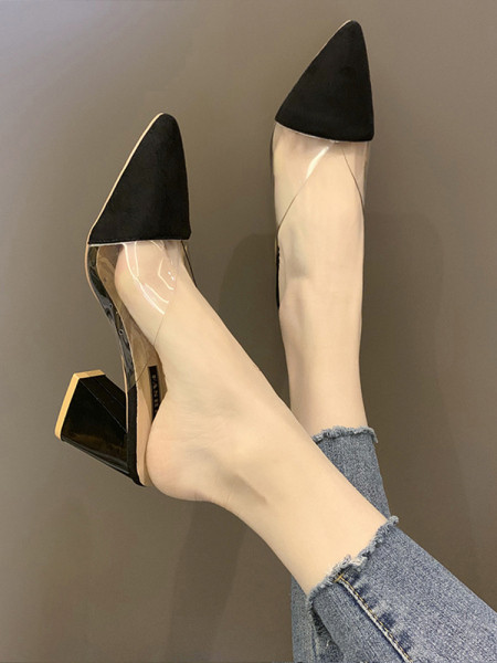 Modern női papucs vastag sarkú hegyes modellel