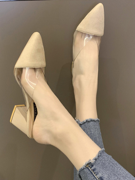 Modern női papucs vastag sarkú hegyes modellel