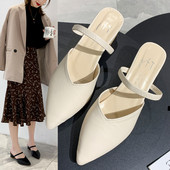 Laisvalaikio moteriškos šlepetės iš eko odos - smailaus modelio