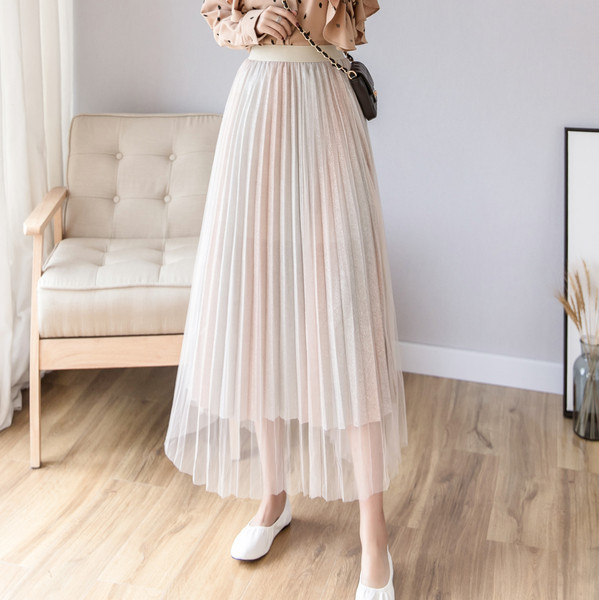 Sieviešu kroku svārki ar tillu un augstu vidukli