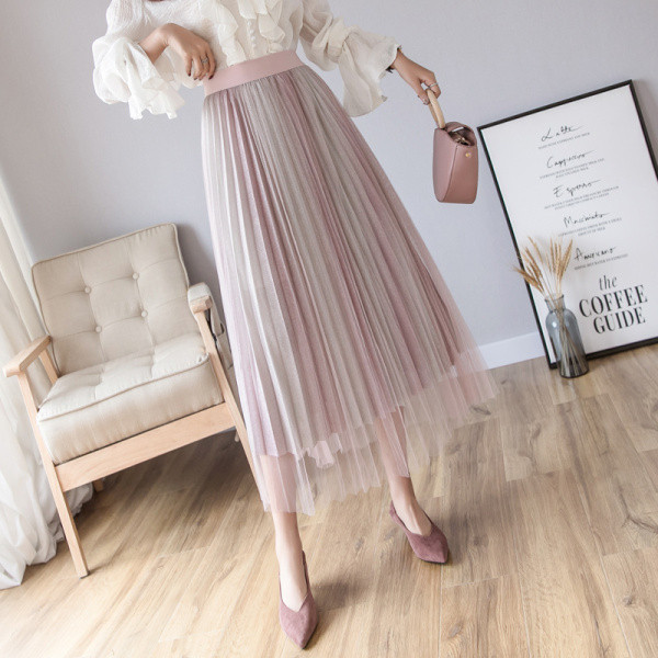 Sieviešu kroku svārki ar tillu un augstu vidukli