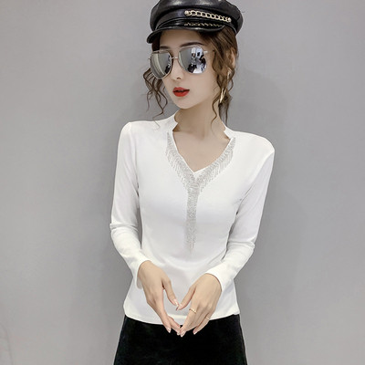 Šiuolaikinė moteriška palaidinė su akmenukais ir špico iškirpte