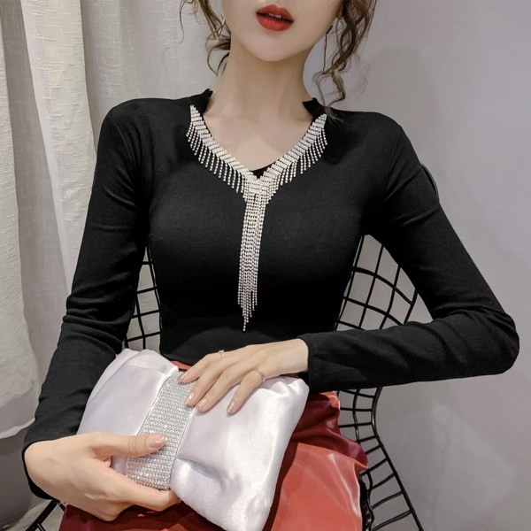 Šiuolaikinė moteriška palaidinė su akmenukais ir špico iškirpte