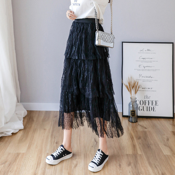 Modern női tüll pöttyös szoknya magas derékkal