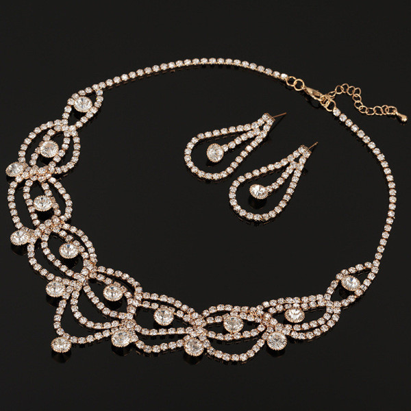 Elegants sieviešu sudraba un zelta kaklarotas un auskaru komplekts