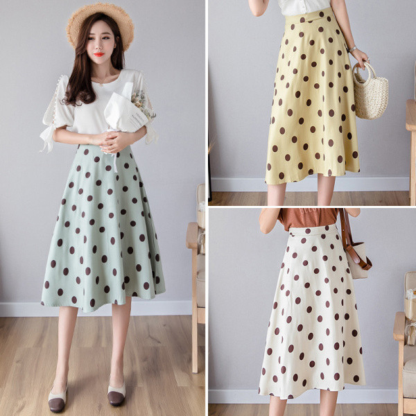 Kivágott modell női szoknya pöttyös, magas derékkal