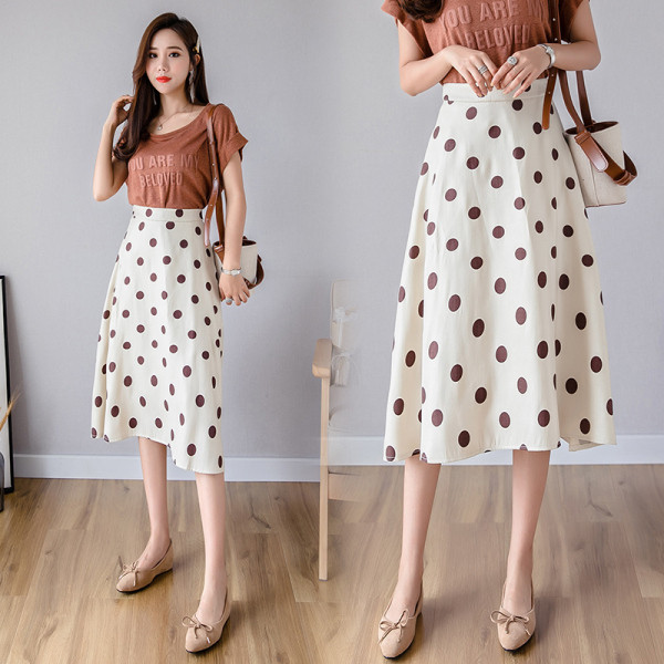 Kivágott modell női szoknya pöttyös, magas derékkal