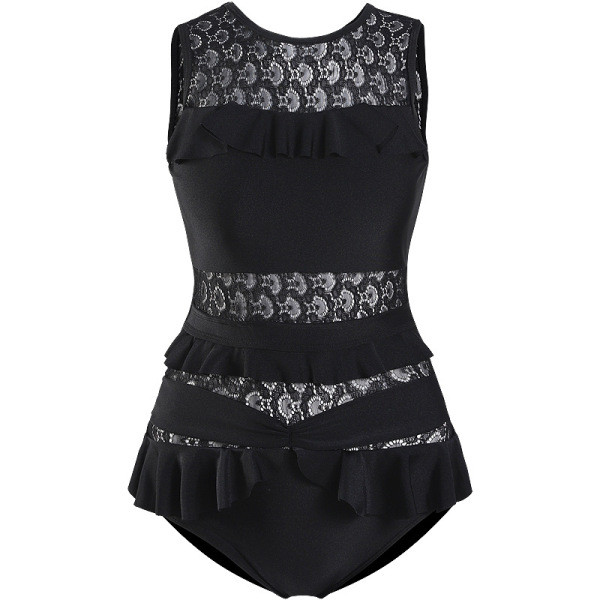 Нов модел цял бански с широки презрамки, дантела и гол гръб