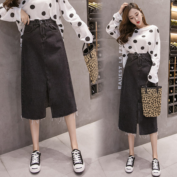 Sieviešu gari svārki ar augstu vidukli un šķēlumu