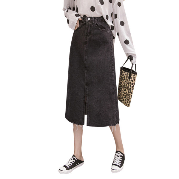 Sieviešu gari svārki ar augstu vidukli un šķēlumu