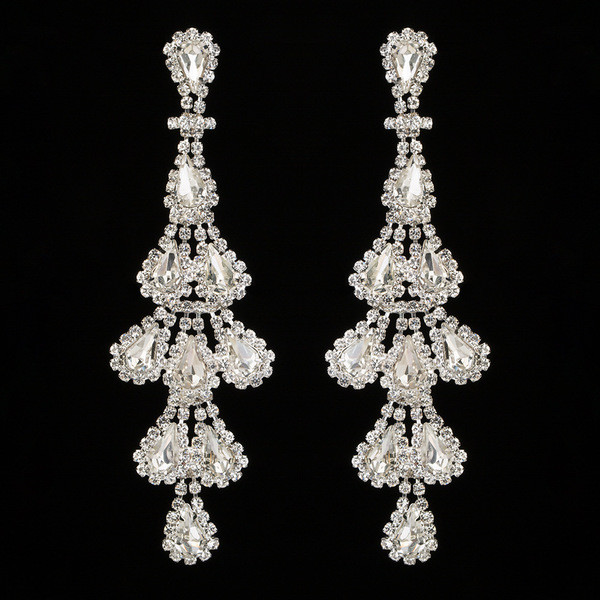 Stílusos női lógó fülbevaló ezüst kövekkel