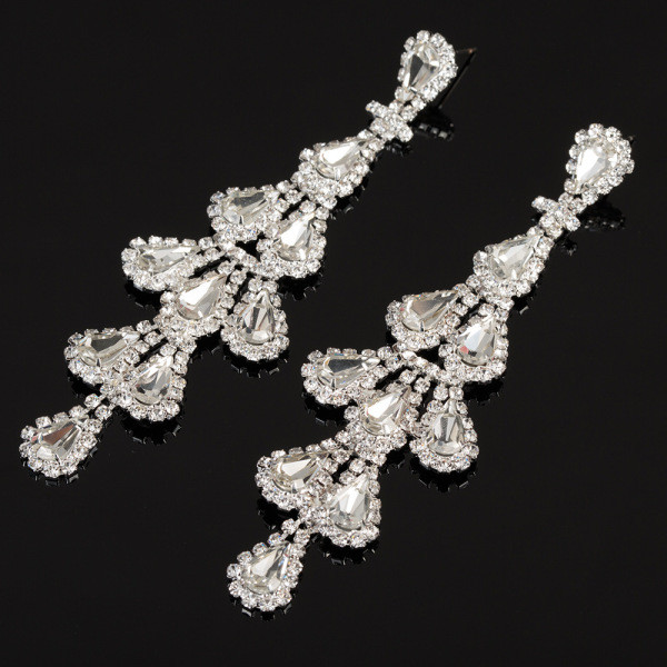 Stílusos női lógó fülbevaló ezüst kövekkel