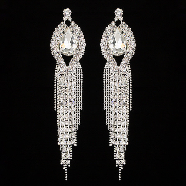 Stílusos női lógó fülbevaló ezüst kövekkel