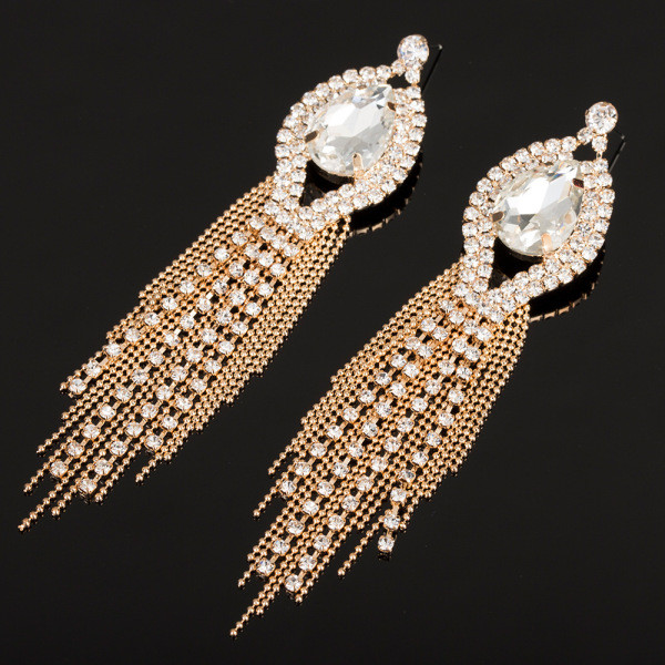 Stílusos női lógó fülbevaló ezüst kövekkel