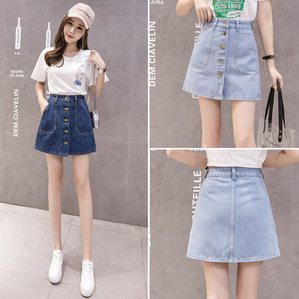 Naiste vabaaja teksaseelik nööpide ja taskutega