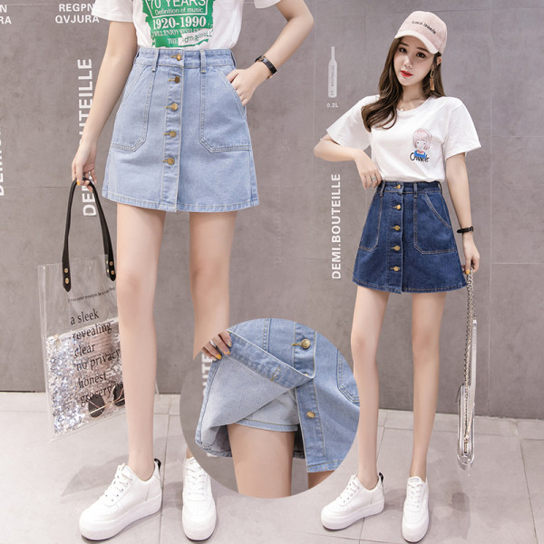 Naiste vabaaja teksaseelik nööpide ja taskutega