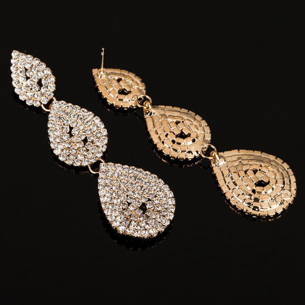 Eleganti sieviešu karājoši apaļi auskari ar sudraba un zelta akmeņiem