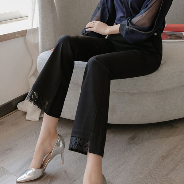 Модерен дамски панталон с дантела и колан