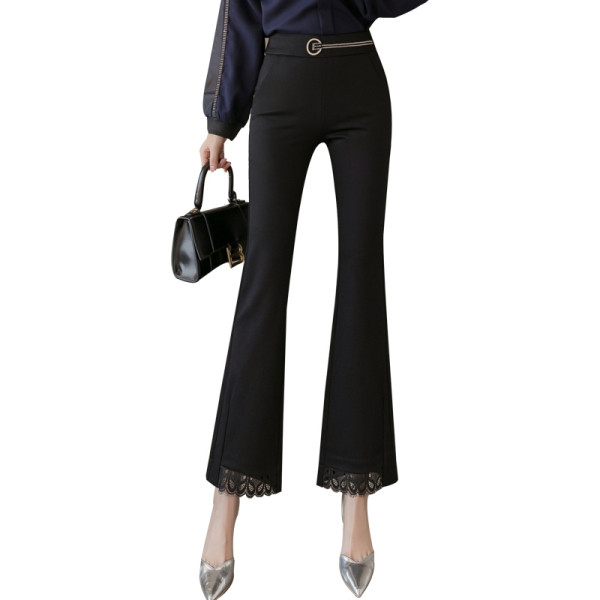 Модерен дамски панталон с дантела и колан