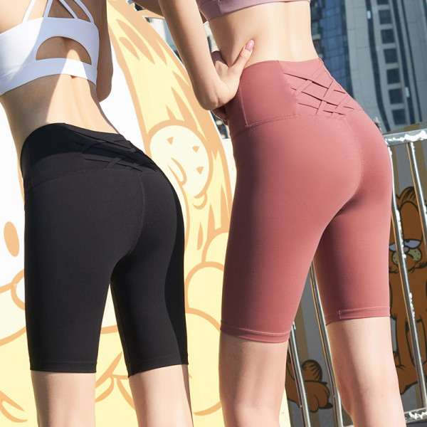 Спортен къс дамски клин с висока талия и кръстосани връзки