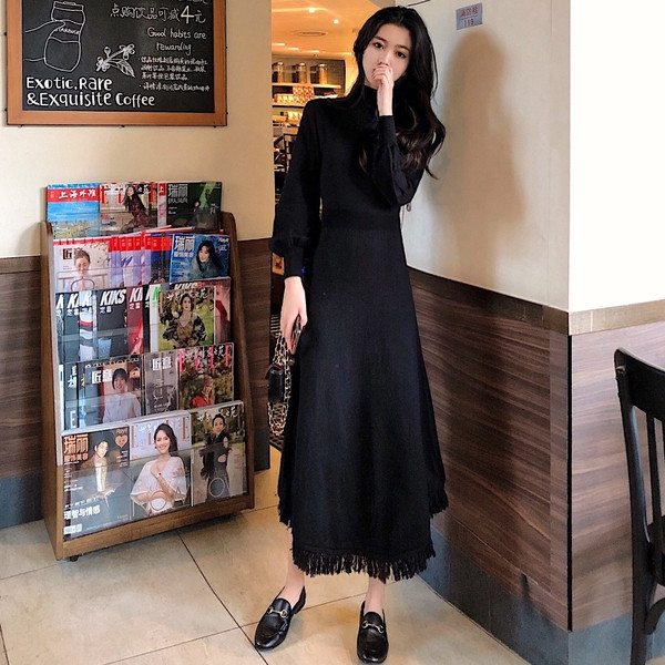 Дамска актуална дълга рокля с поло яка 