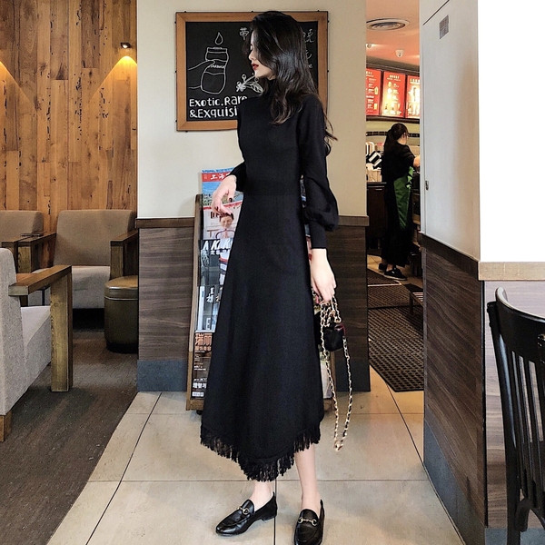 Дамска актуална дълга рокля с поло яка 