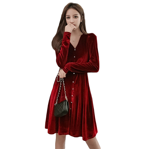 Retro stila sieviešu kleita ar garām piedurknēm un V veida kakla izgriezumu