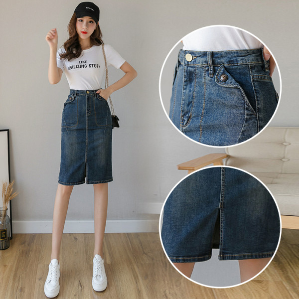 Kõrge vöökohaga naiste seelik lõhiku ja taskutega