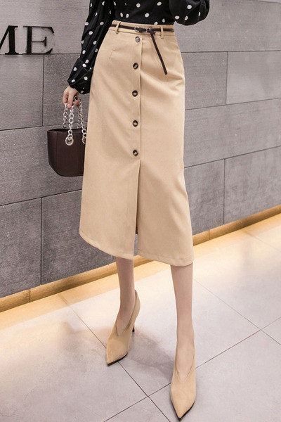 Модерна дамска дълга пола с висока талия и колан