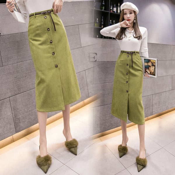 Модерна дамска дълга пола с висока талия и колан