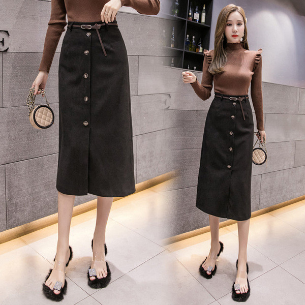 Модерна дамска дълга пола с висока талия и колан