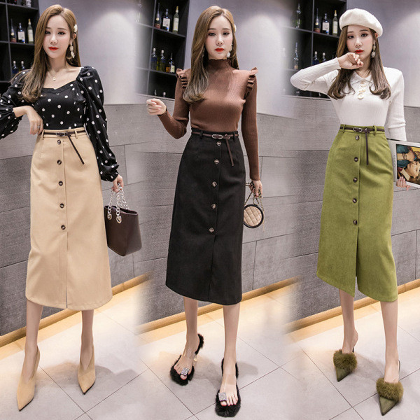 Модерна дамска дълга пола с висока талия и колан