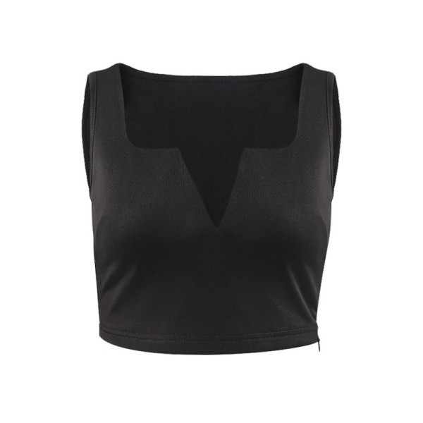 Къс дамски топ с широки презрамки и V-образно деколте