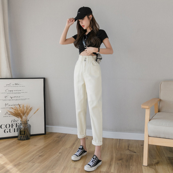 Blugi de dama actuali model drept cu talie inalta