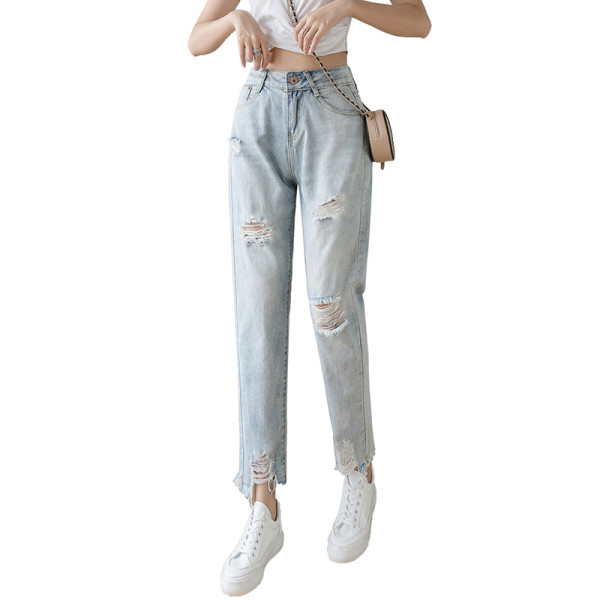 Ikdienas sieviešu garie džinsi ar saplēstiem motīviem