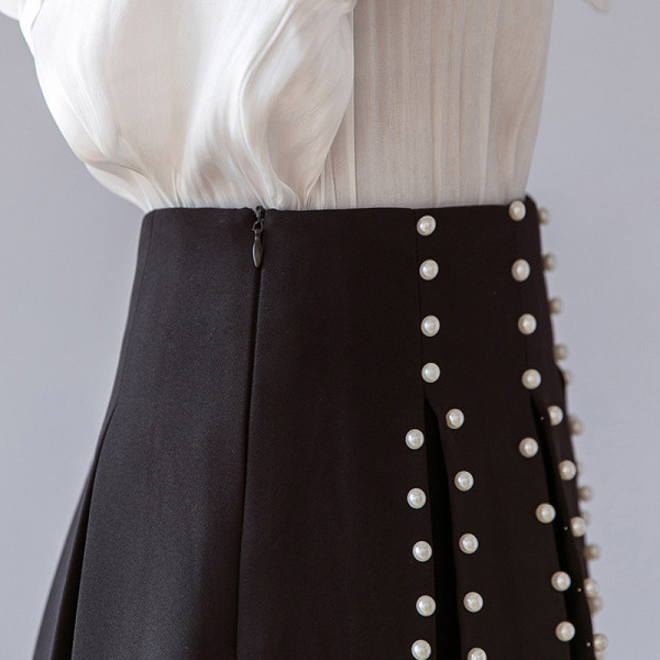 Új modell női szoknya magas derékkal, gyöngyökkel