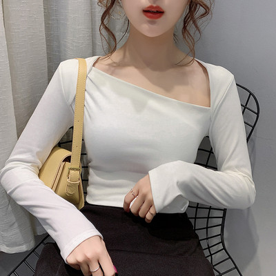 Ikdienas sieviešu blūze ar garām piedurknēm piegulošs modelis