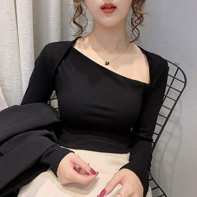 Ikdienas sieviešu blūze ar garām piedurknēm piegulošs modelis